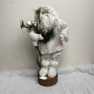 TAT Holiday Christmas Santa White Fleece Star Wood Rustic 19" Decor Festive